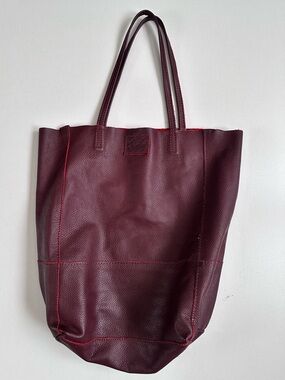 Sseko Red Wine Genuine Leather XL Tote Bag